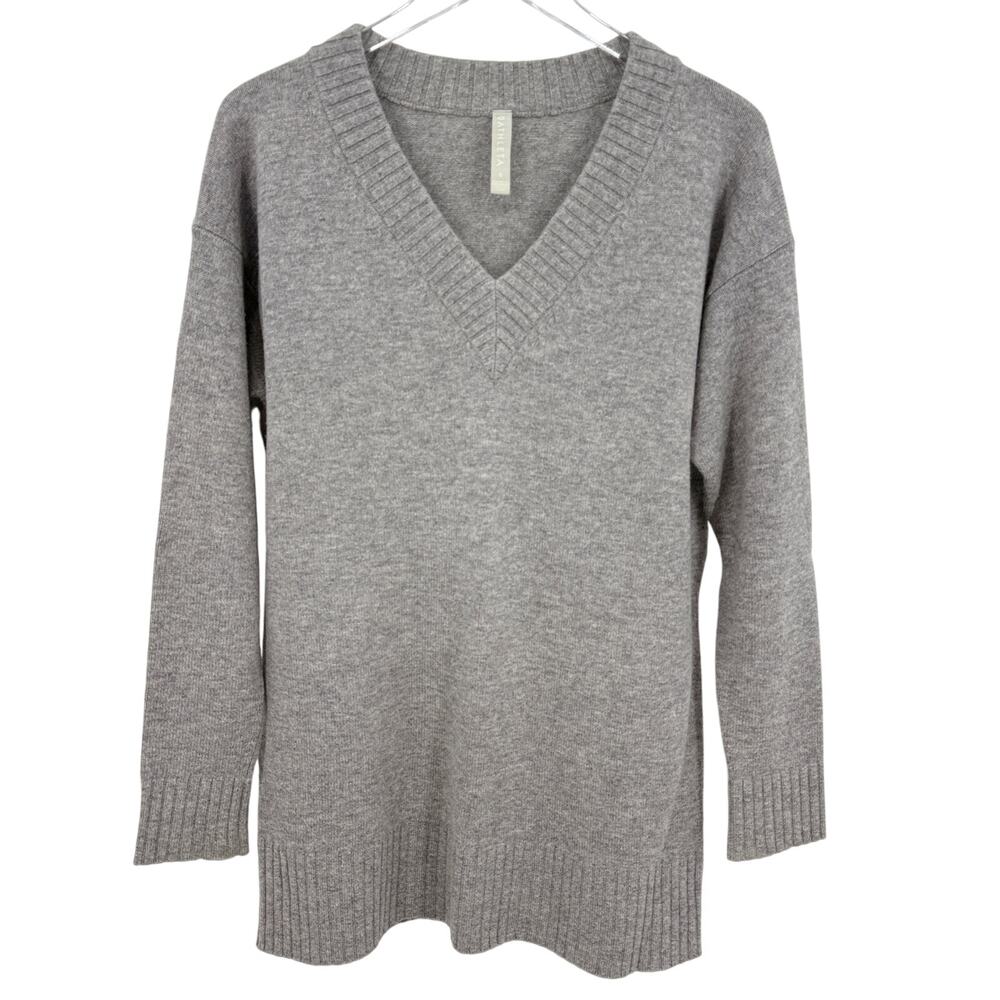 Athleta Gray Wool Cashmere V Neck Tunic Sweater Size Small Long Sleeve Pullover